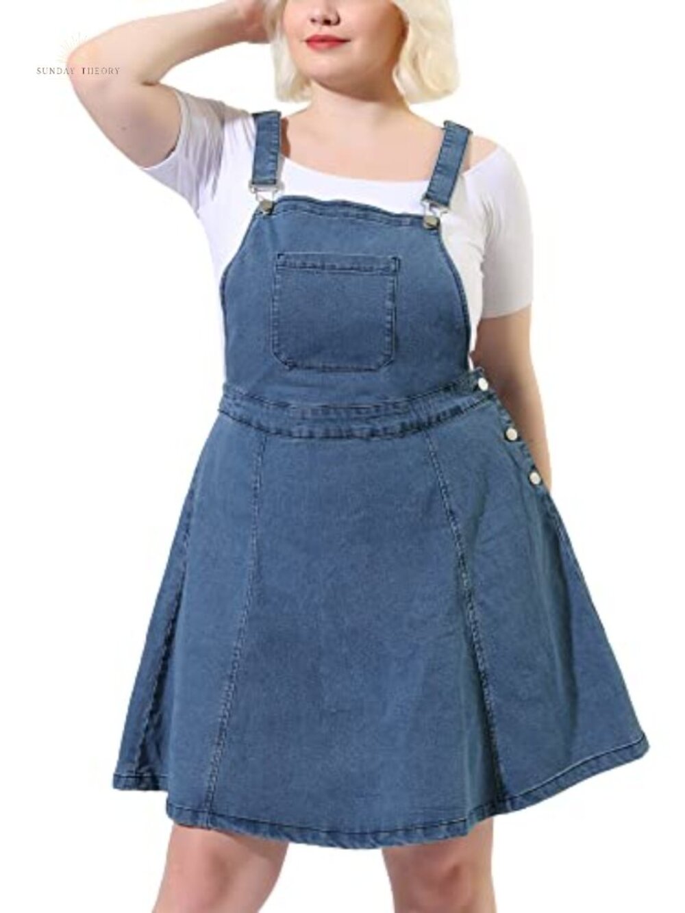 Denim Overall Dress Women's Plus Size Sleeveless Pinafore Romper with Pockets